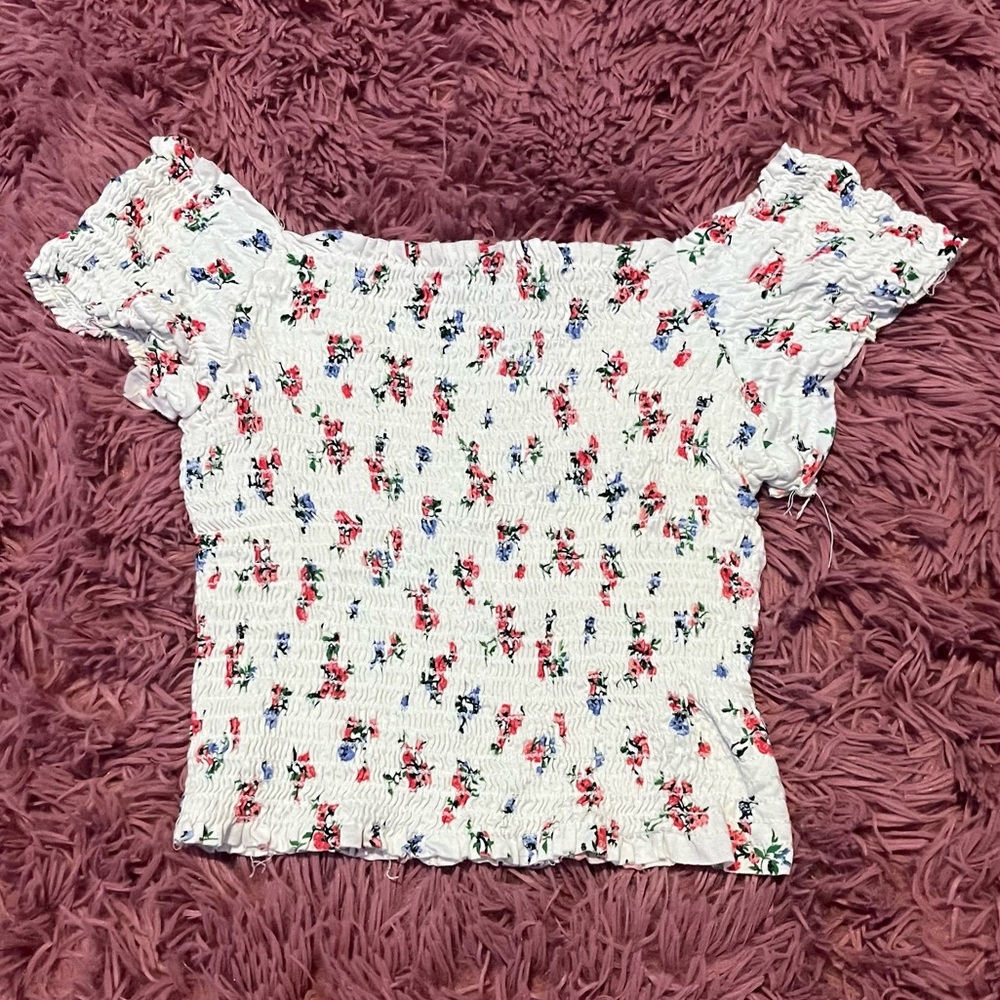 white off shoulder ribbed floral top